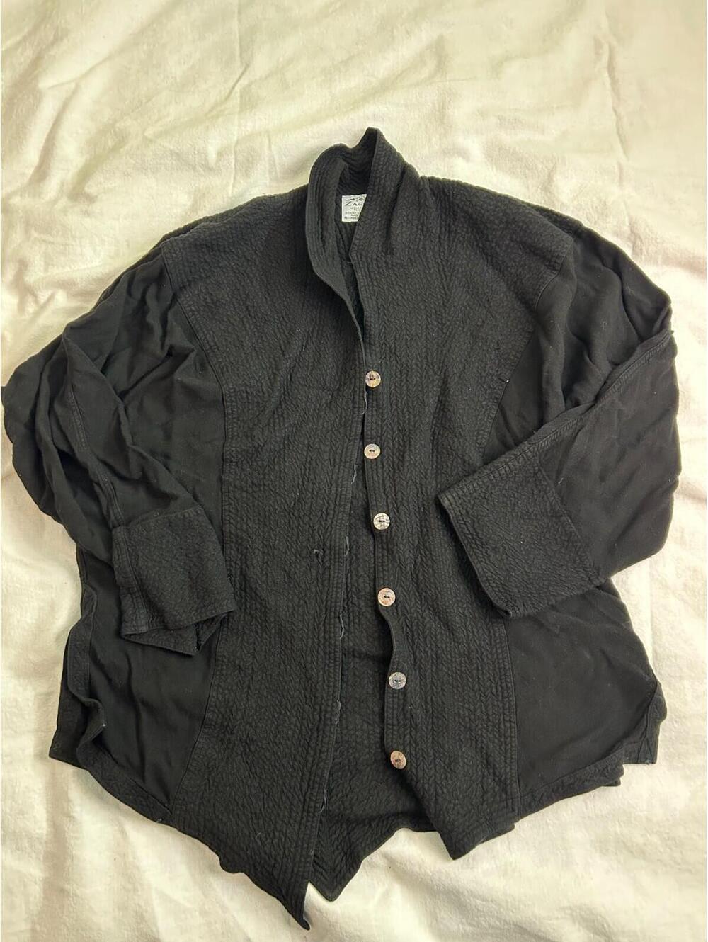 Zagora Sitara Adams Black Textured Cotton Rayon Top Morocco BoHo Jacket